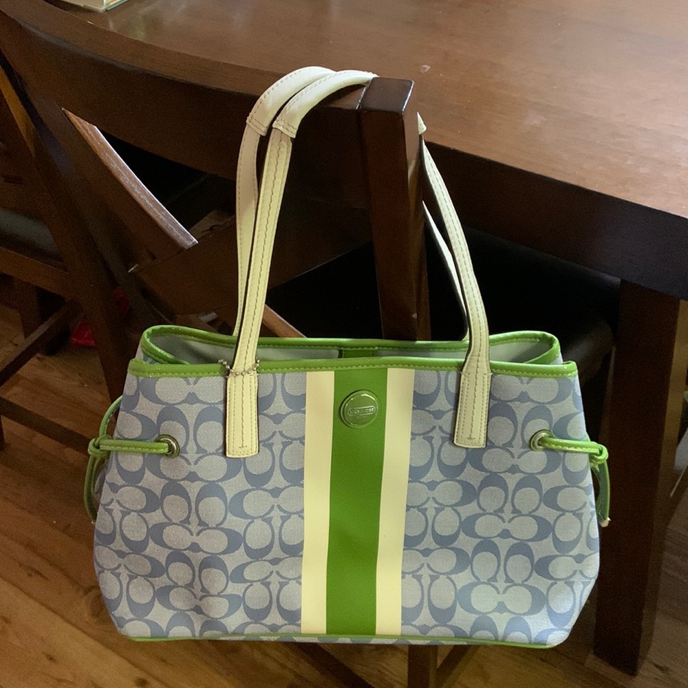 Authentic Coach purse green, white and blue